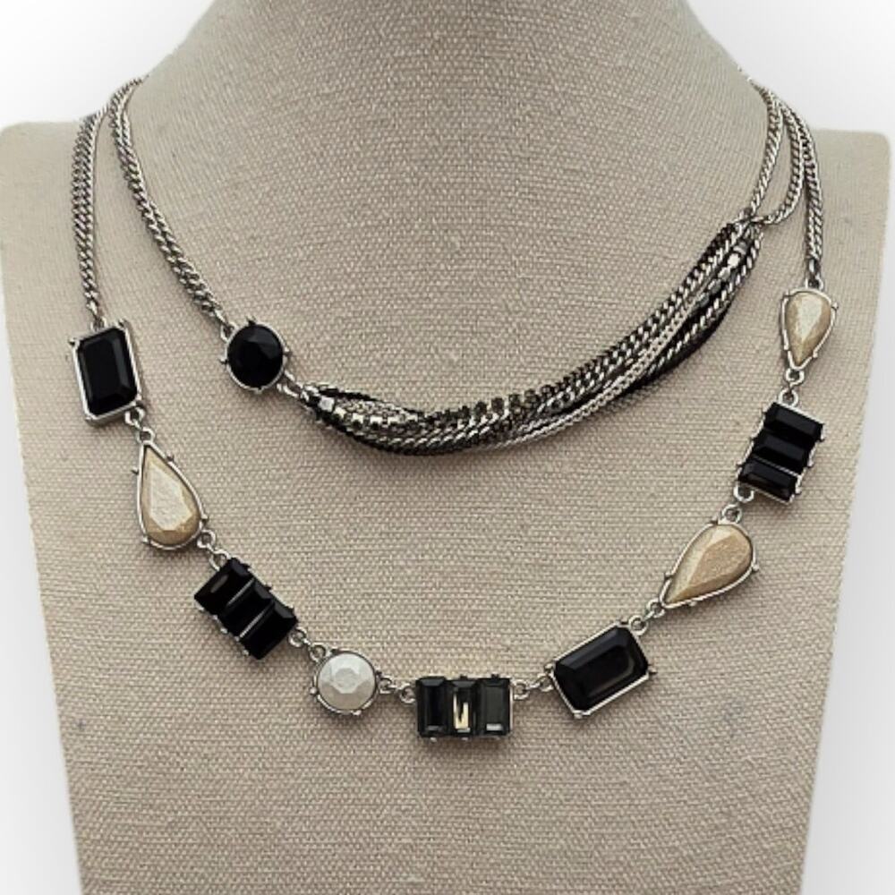 Black & Ivory Layered Silver Simply Vera Vera Wang Statement Necklace